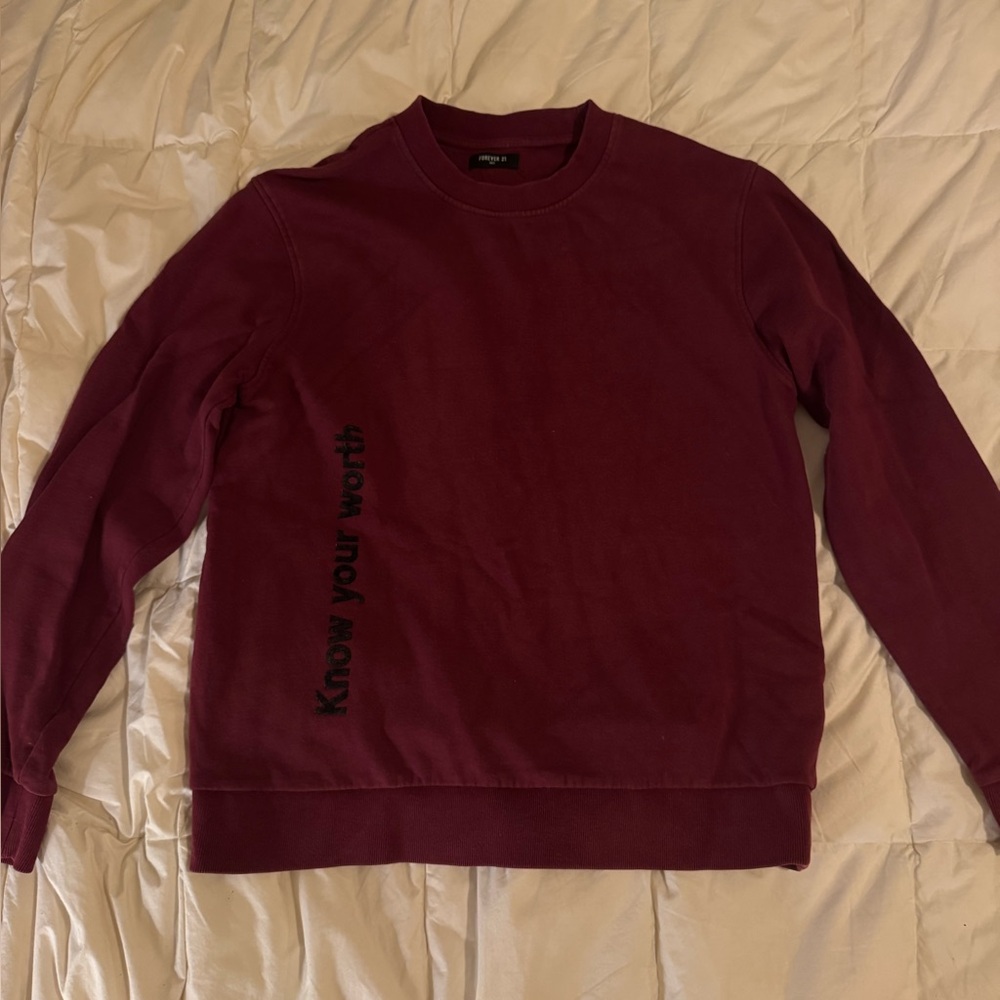 Forever 21 Men's Maroon Sweater with Black Text